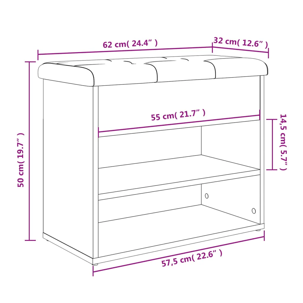 skobænk hvid 62x32x50 cm konstrueret træ - Image 10
