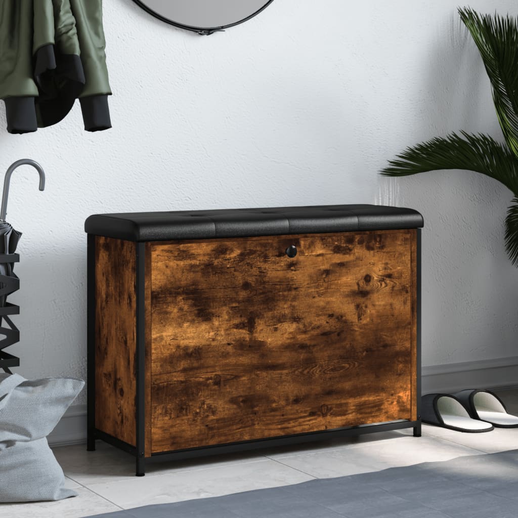 skobænk med vippeskuffe 82x32x56 cm røget egetræsfarve - Image 3