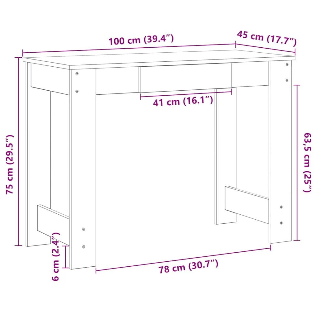 skrivebord 100x45x75 cm konstrueret træ antikt træ - Image 9