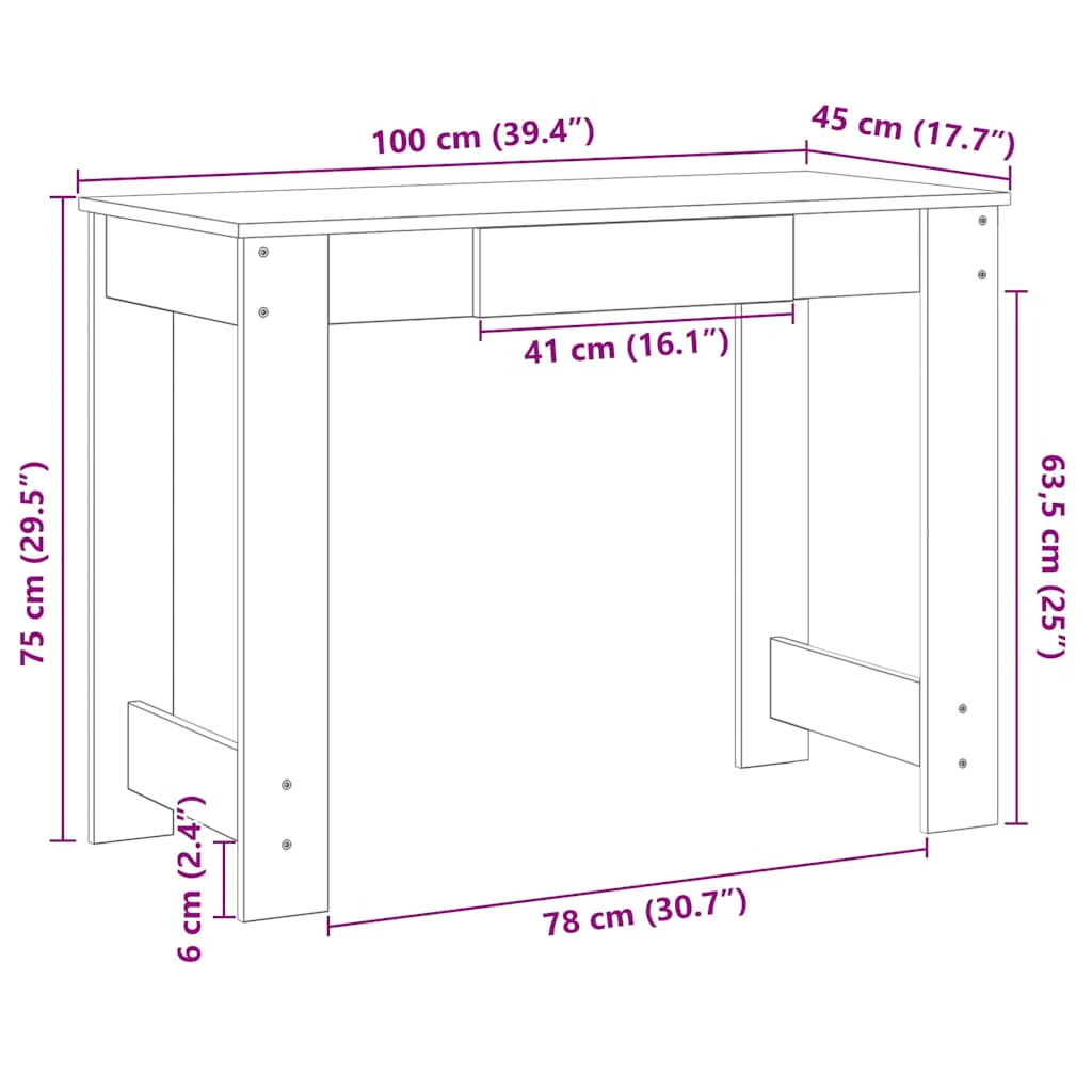 skrivebord 100x45x75 cm konstrueret træ grå sonoma-eg - Image 9
