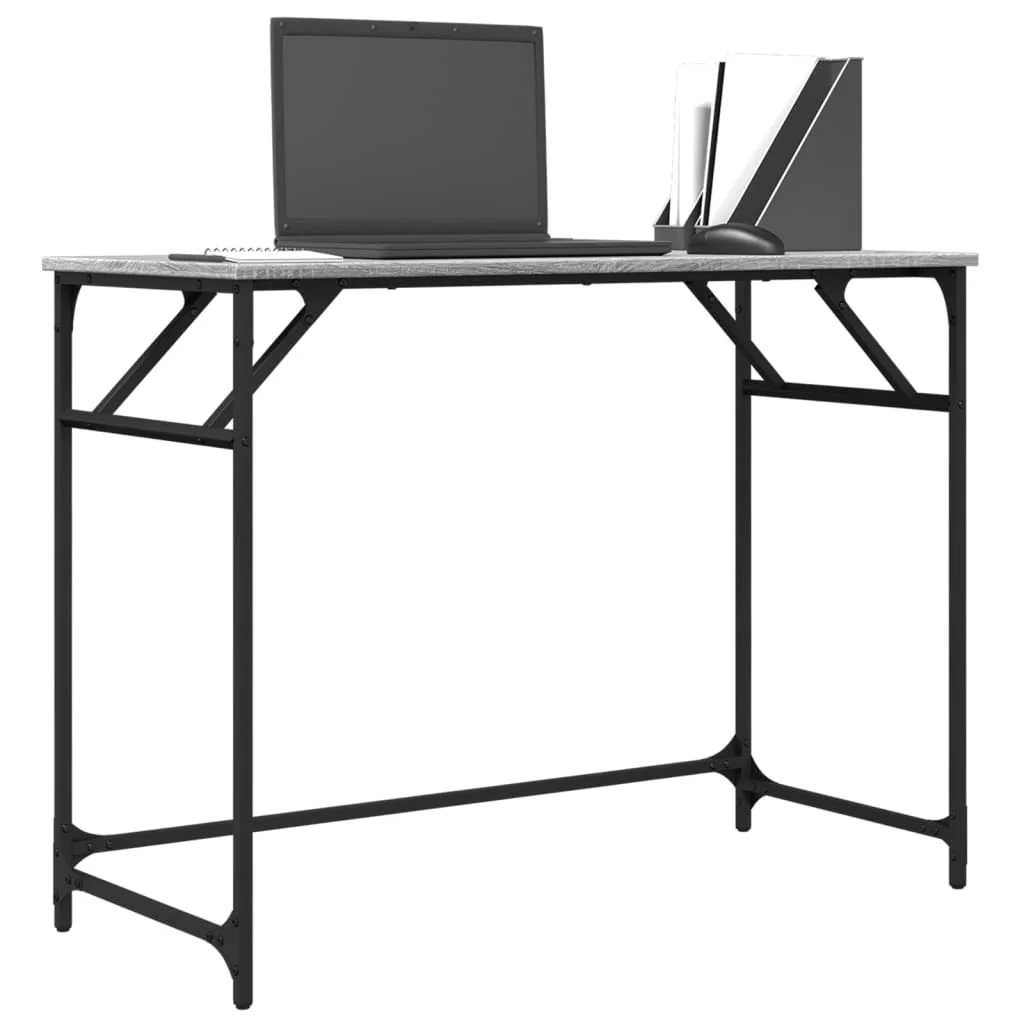 skrivebord 100x45x76 cm konstrueret træ og stål grå sonoma-eg - Image 4