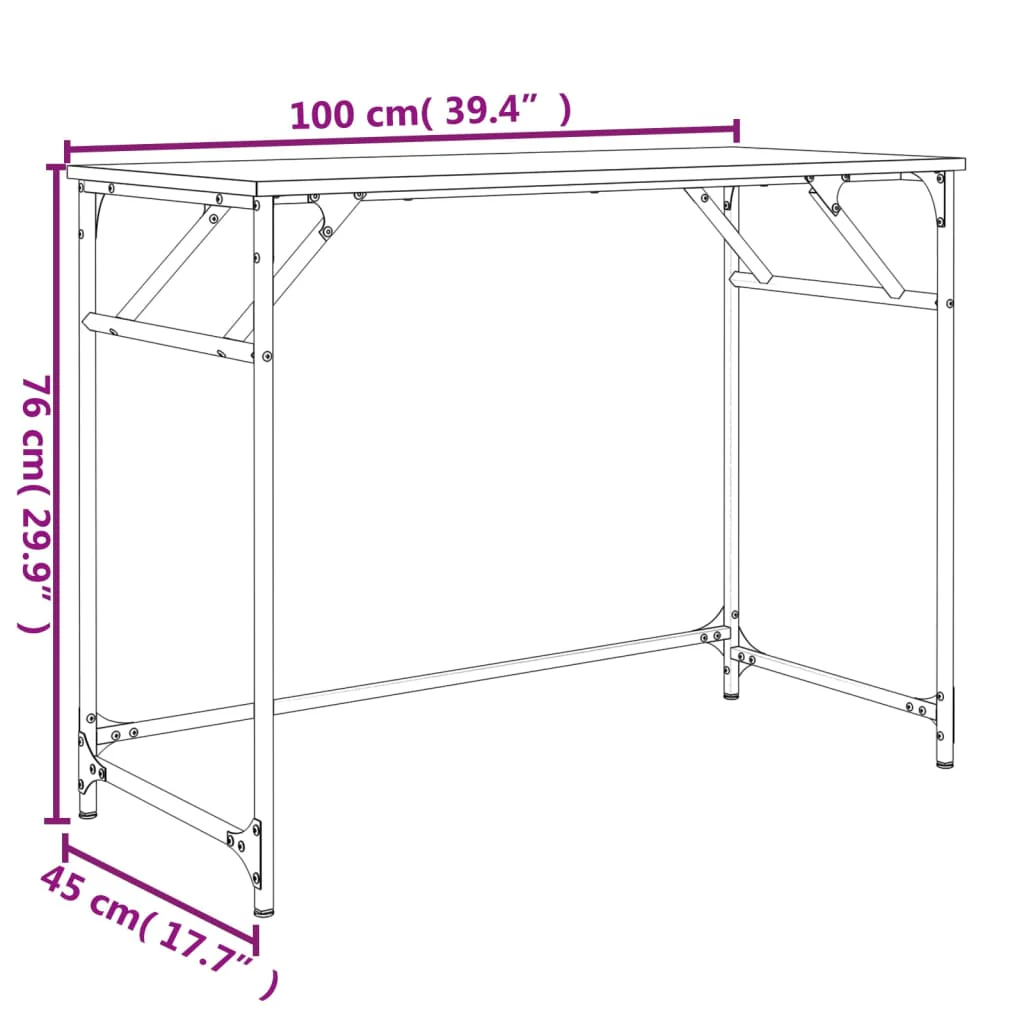 skrivebord 100x45x76 cm konstrueret træ og stål grå sonoma-eg - Image 9