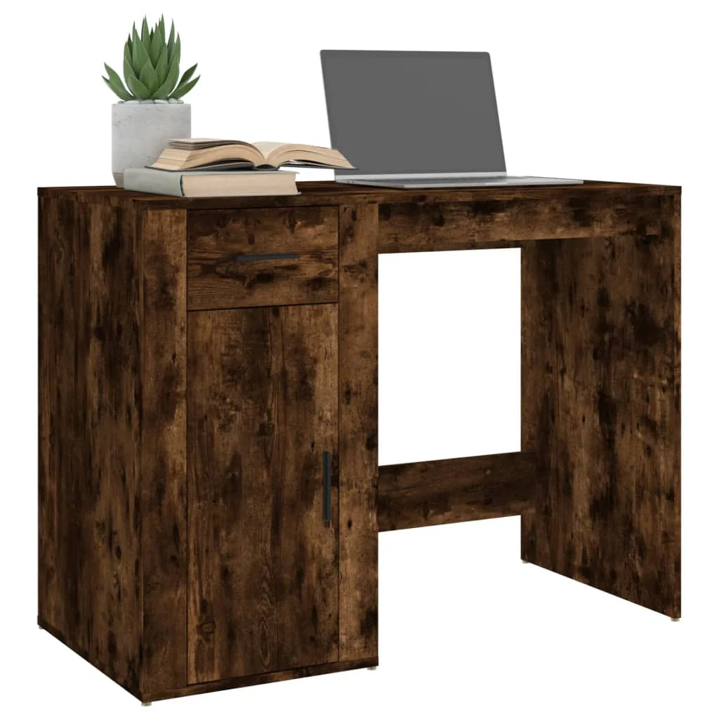 skrivebord 100x49x75 cm konstrueret træ røget egetræsfarve - Image 4