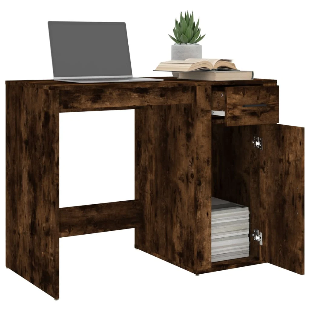 skrivebord 100x49x75 cm konstrueret træ røget egetræsfarve - Image 5