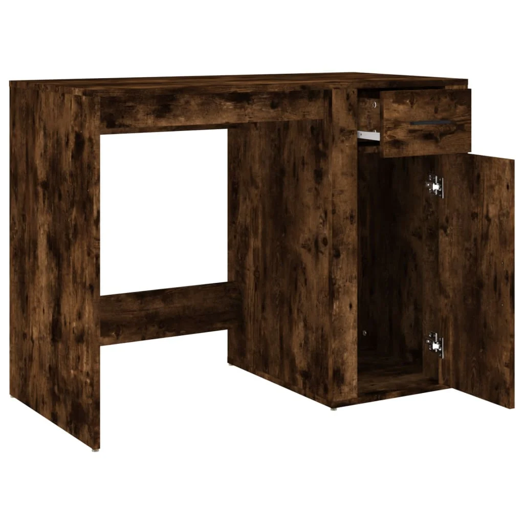 skrivebord 100x49x75 cm konstrueret træ røget egetræsfarve - Image 7