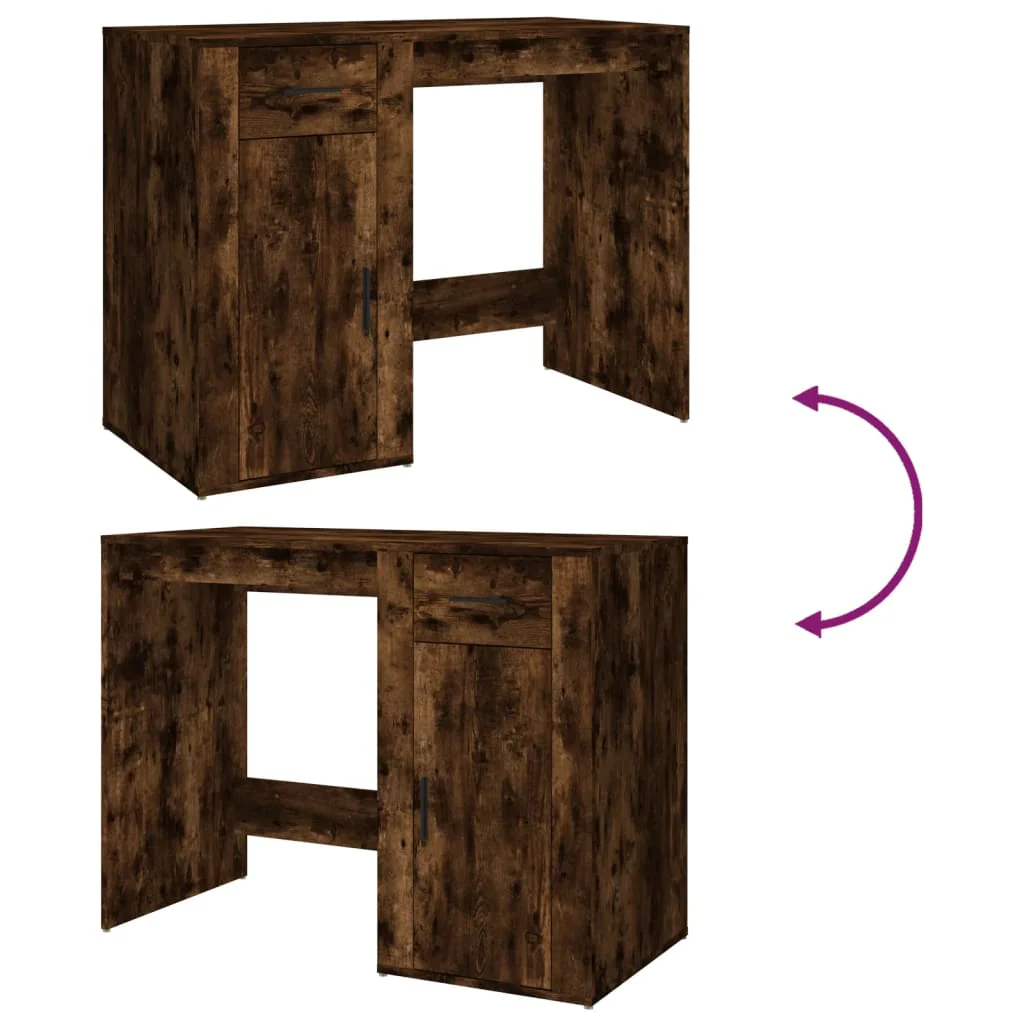 skrivebord 100x49x75 cm konstrueret træ røget egetræsfarve - Image 8