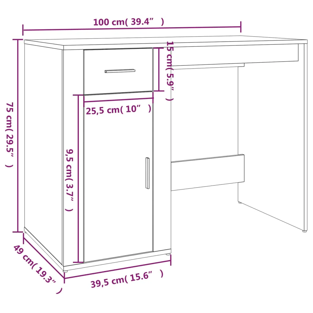 skrivebord 100x49x75 cm konstrueret træ sort - Image 10
