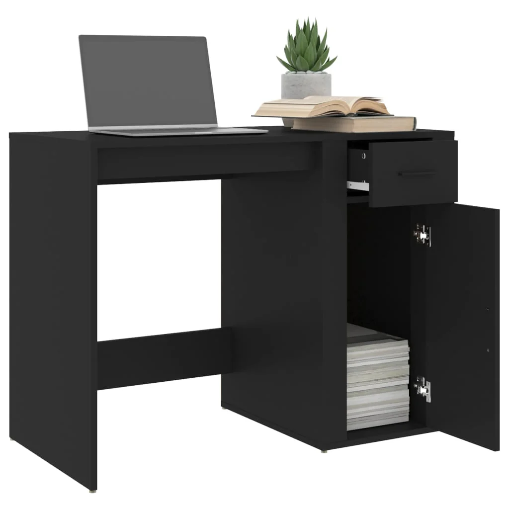 skrivebord 100x49x75 cm konstrueret træ sort - Image 5