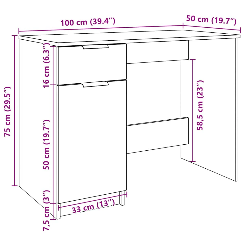 skrivebord 100x50x75 cm konstrueret træ gammelt træ - Image 10