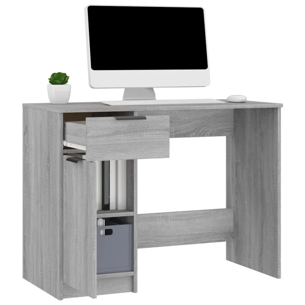 skrivebord 100x50x75 cm konstrueret træ grå sonoma-eg - Image 5