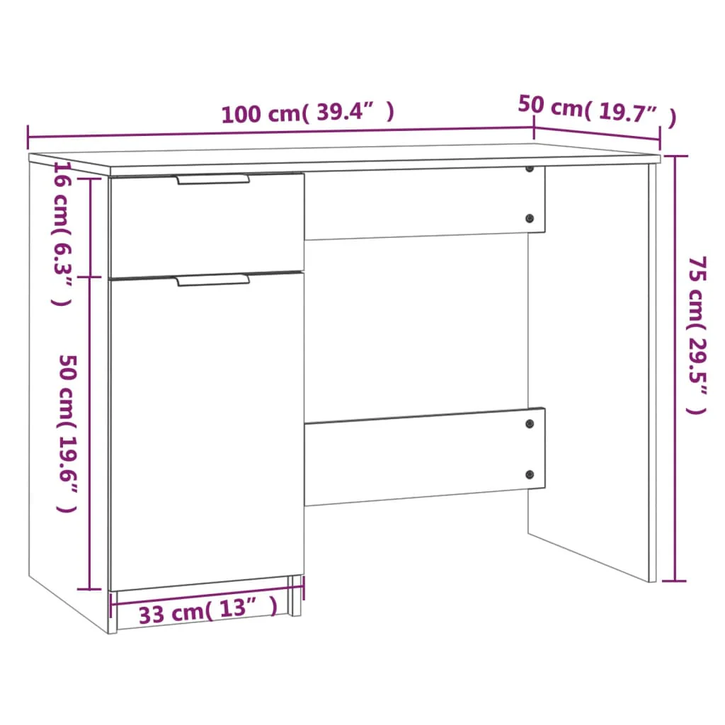 skrivebord 100x50x75 cm konstrueret træ grå sonoma-eg - Image 8