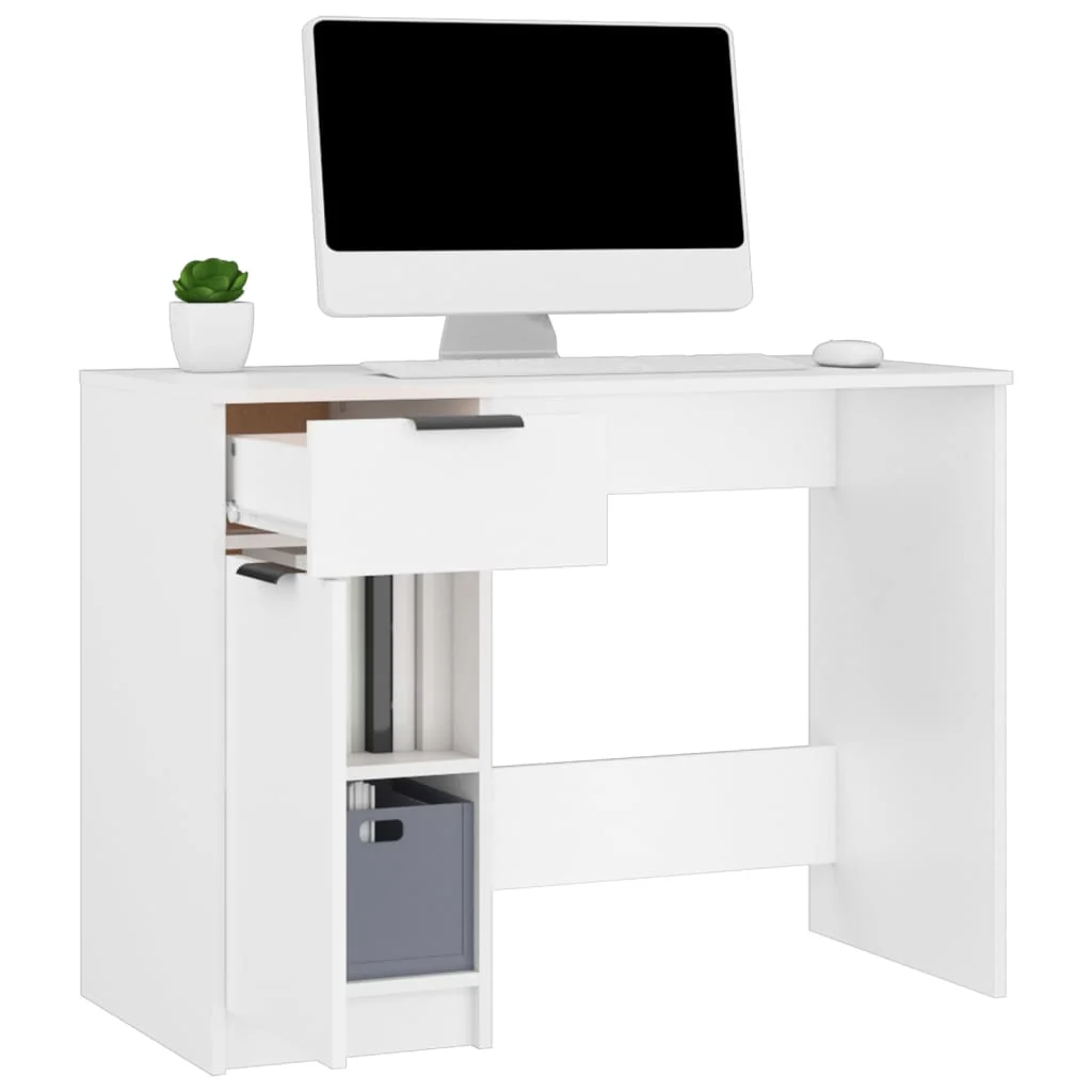 skrivebord 100x50x75 cm konstrueret træ hvid - Image 5