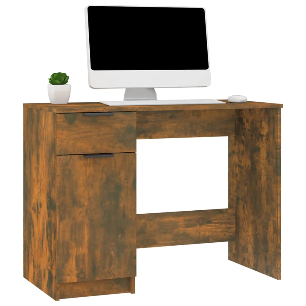 skrivebord 100x50x75 cm konstrueret træ røget egetræsfarve - Image 4