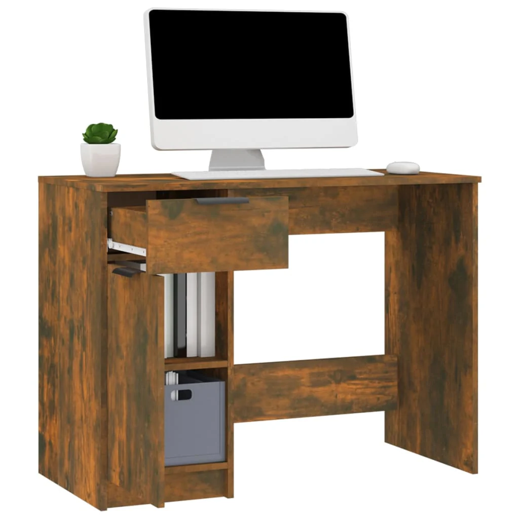 skrivebord 100x50x75 cm konstrueret træ røget egetræsfarve - Image 5
