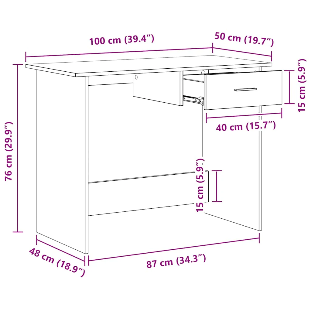skrivebord 100x50x76 cm konstrueret træ betongrå - Image 7