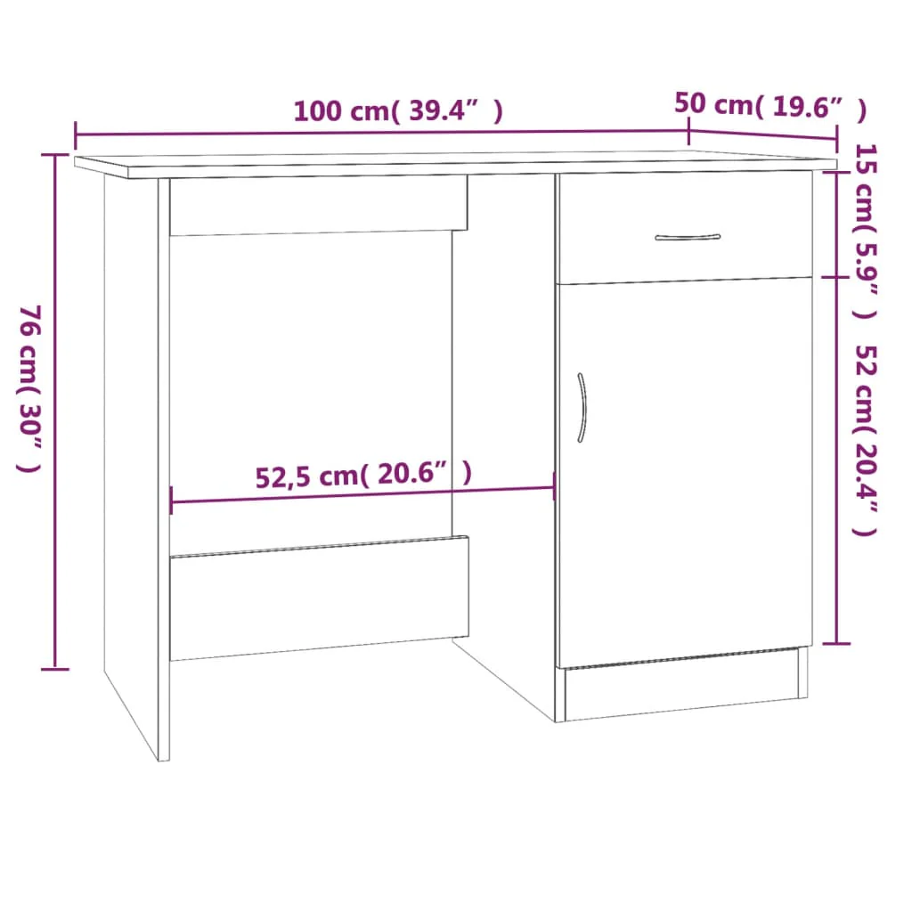 skrivebord 100x50x76 cm konstrueret træ brun egetræsfarve - Image 9