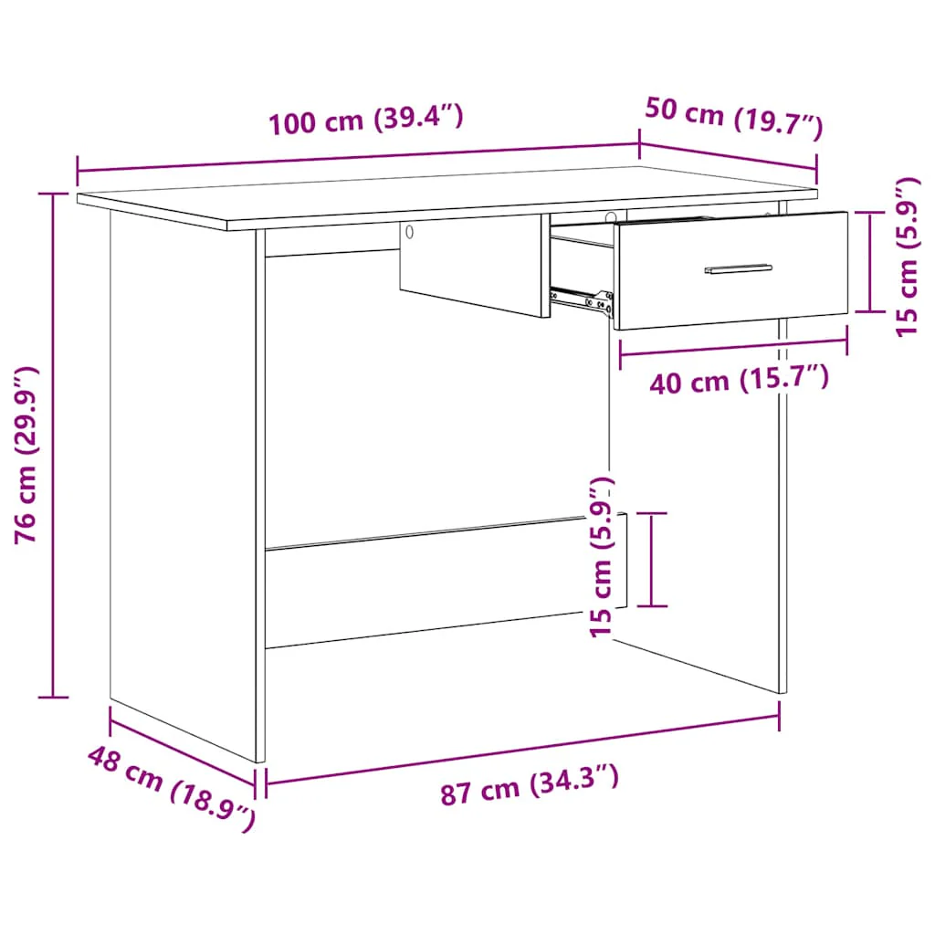skrivebord 100x50x76 cm konstrueret træ hvid højglans - Image 6