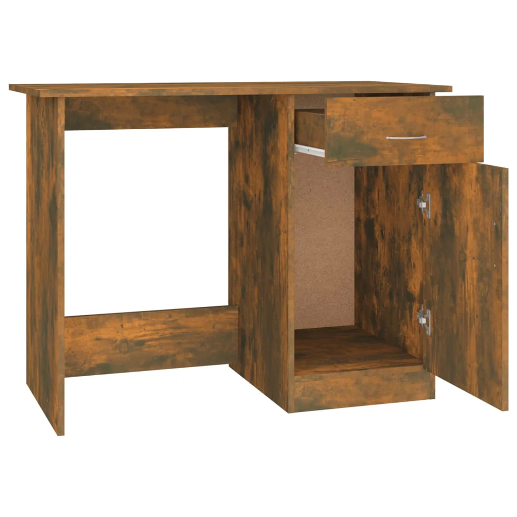 skrivebord 100x50x76 cm konstrueret træ røget egetræsfarve - Image 7