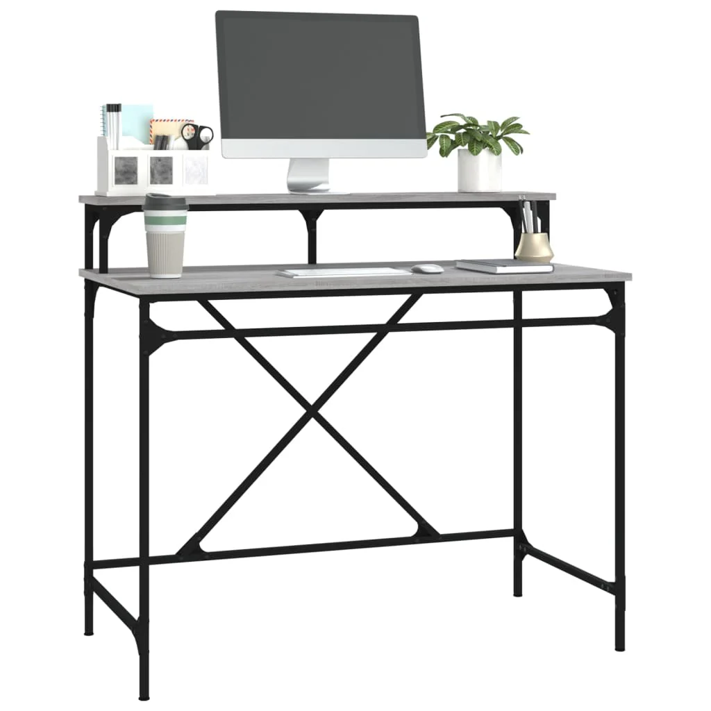 skrivebord 100x50x90 cm konstrueret træ og jern grå sonoma-eg - Image 4