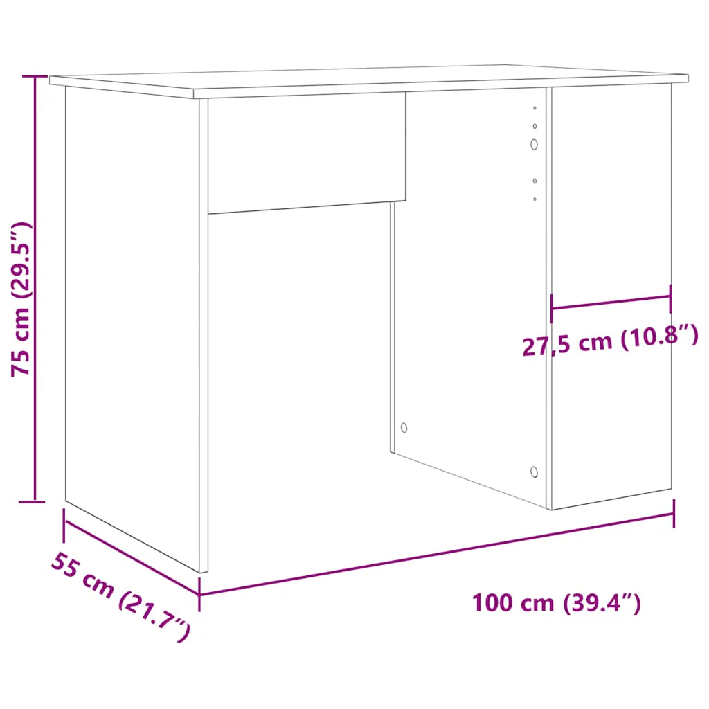 skrivebord 100x55x75 cm konstrueret træ gammelt træ - Image 9