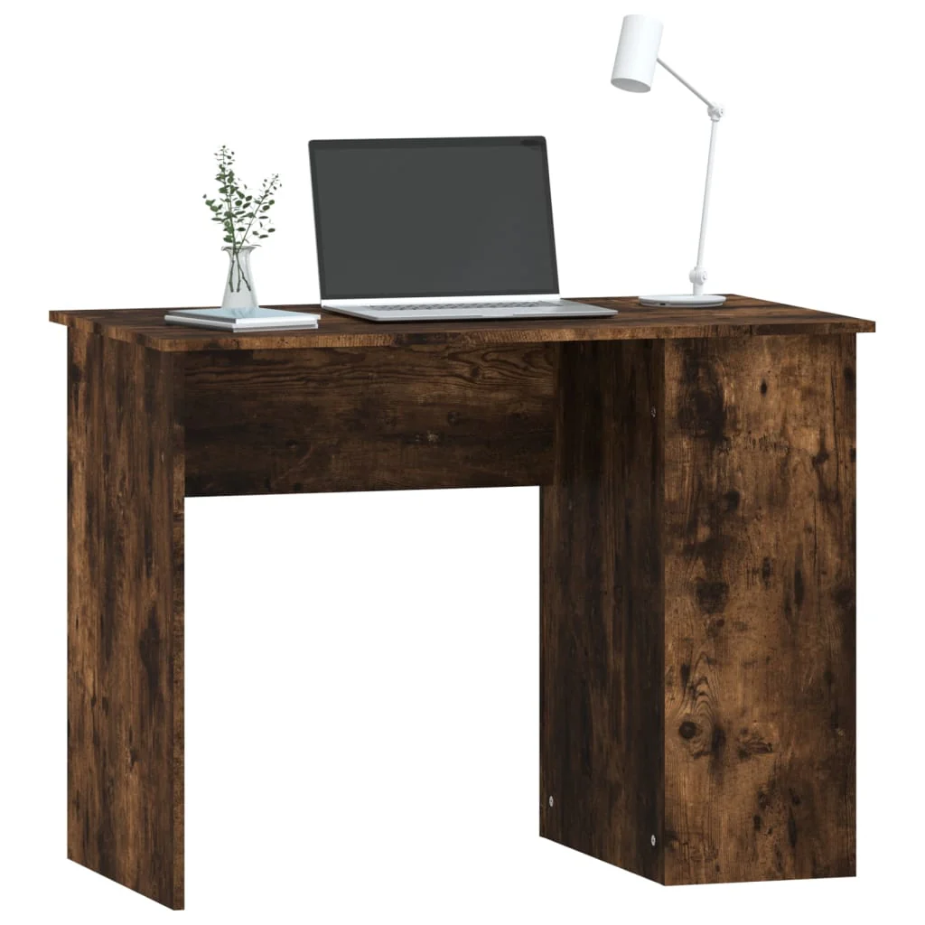 skrivebord 100x55x75 cm konstrueret træ røget egetræsfarve - Image 3