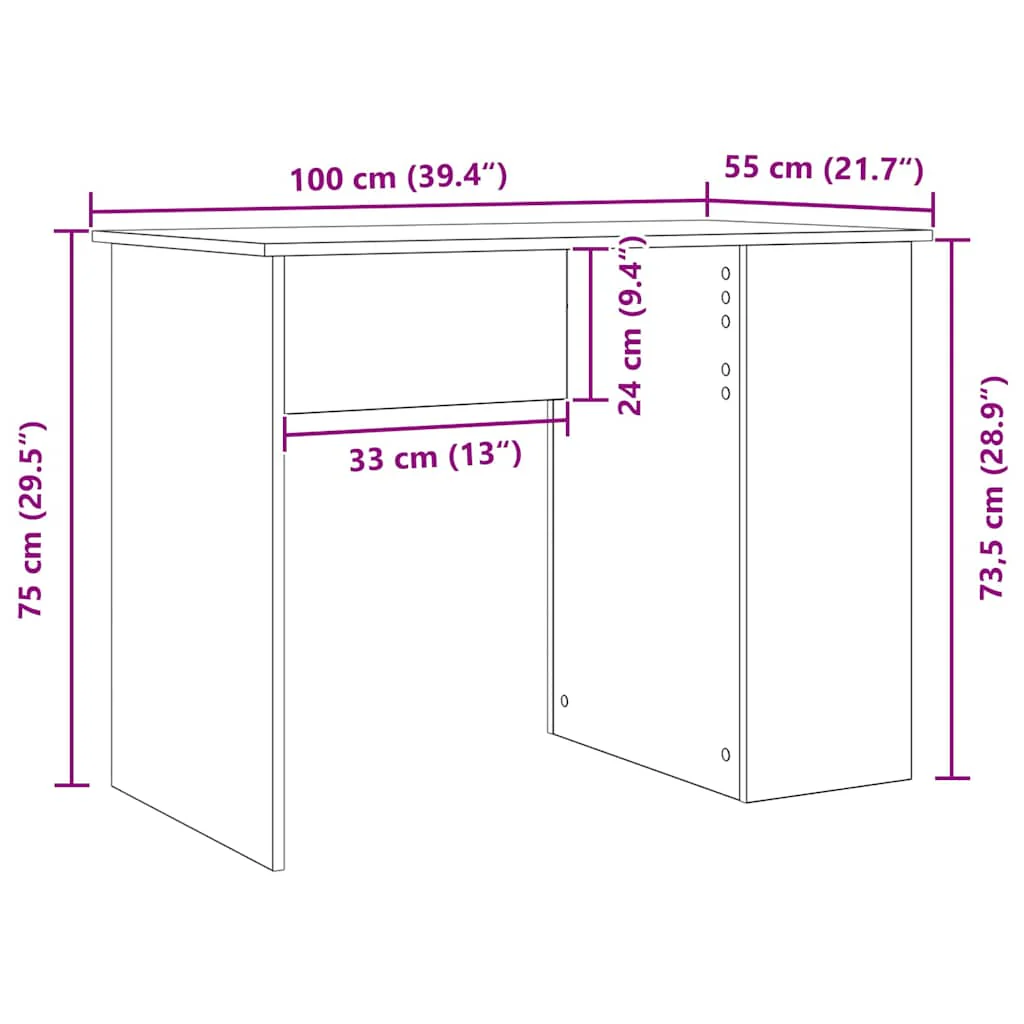 skrivebord 100x55x75 cm konstrueret træ sort egetræsfarve - Image 10