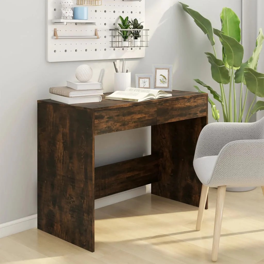 skrivebord 101x50x76,5 cm konstrueret træ røget egetræsfarve - Image 3