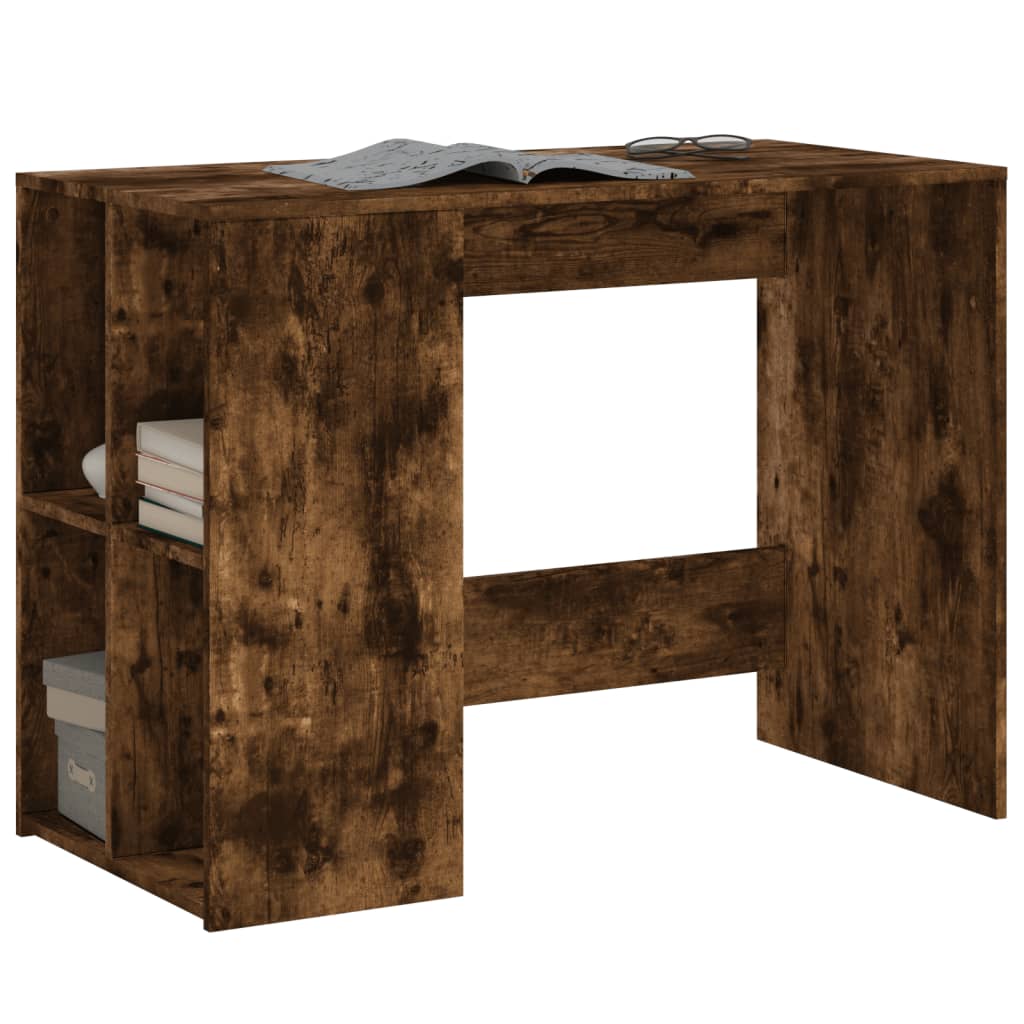 skrivebord 102x50x75 cm konstrueret træ røget egetræsfarve - Image 3