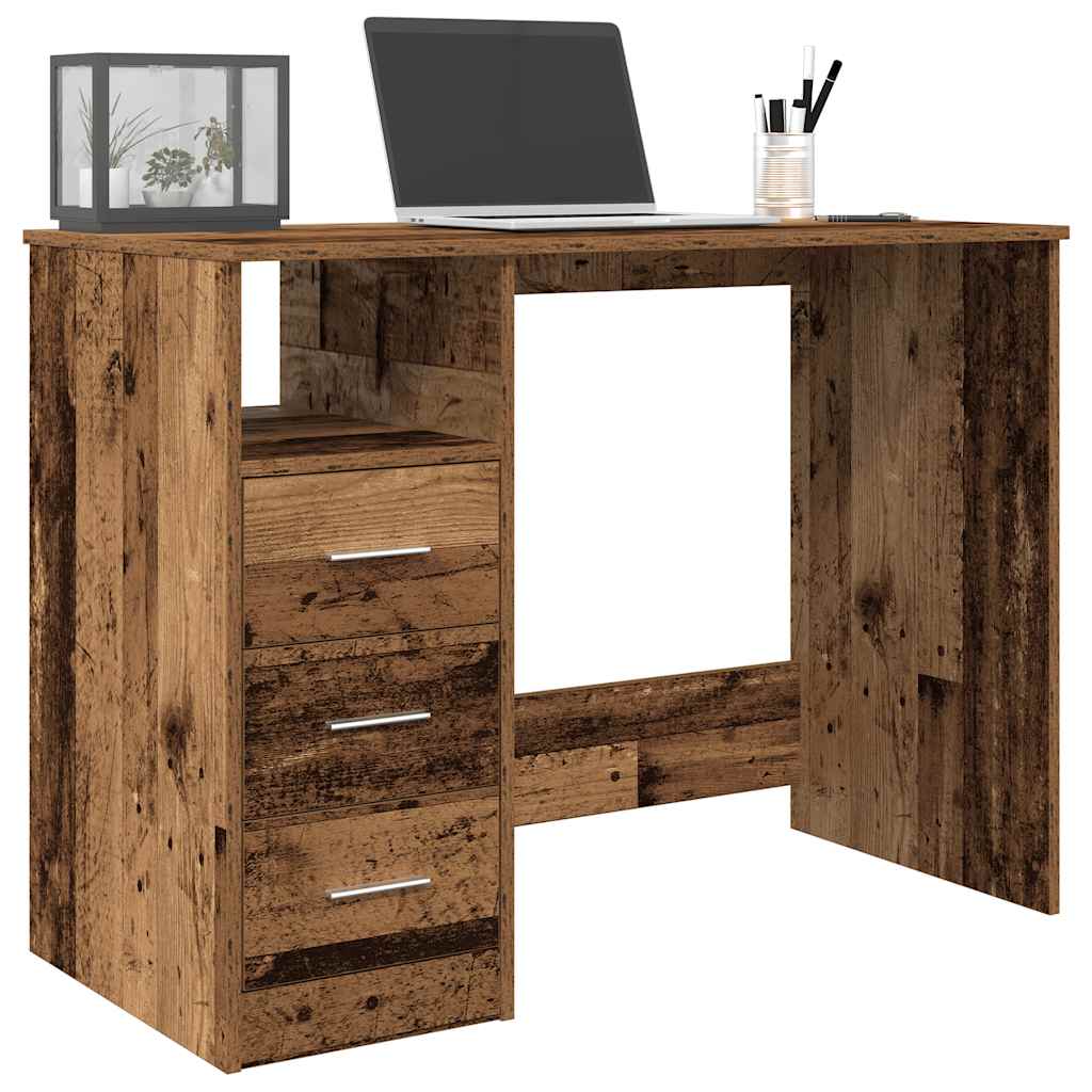 skrivebord 102x50x76 cm konstrueret træ antikt trælook - Image 3