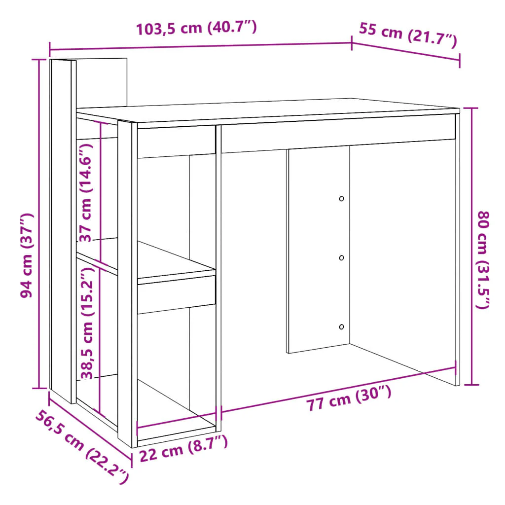 skrivebord 103,5x56,5x94 cm konstrueret træ sonoma-eg - Image 8