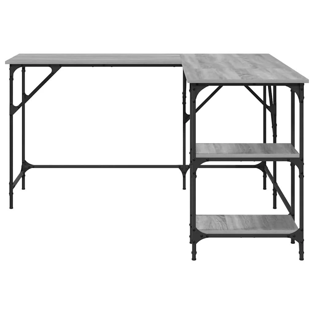 skrivebord 139x139x75 cm konstrueret træ grå sonoma-eg - Image 5