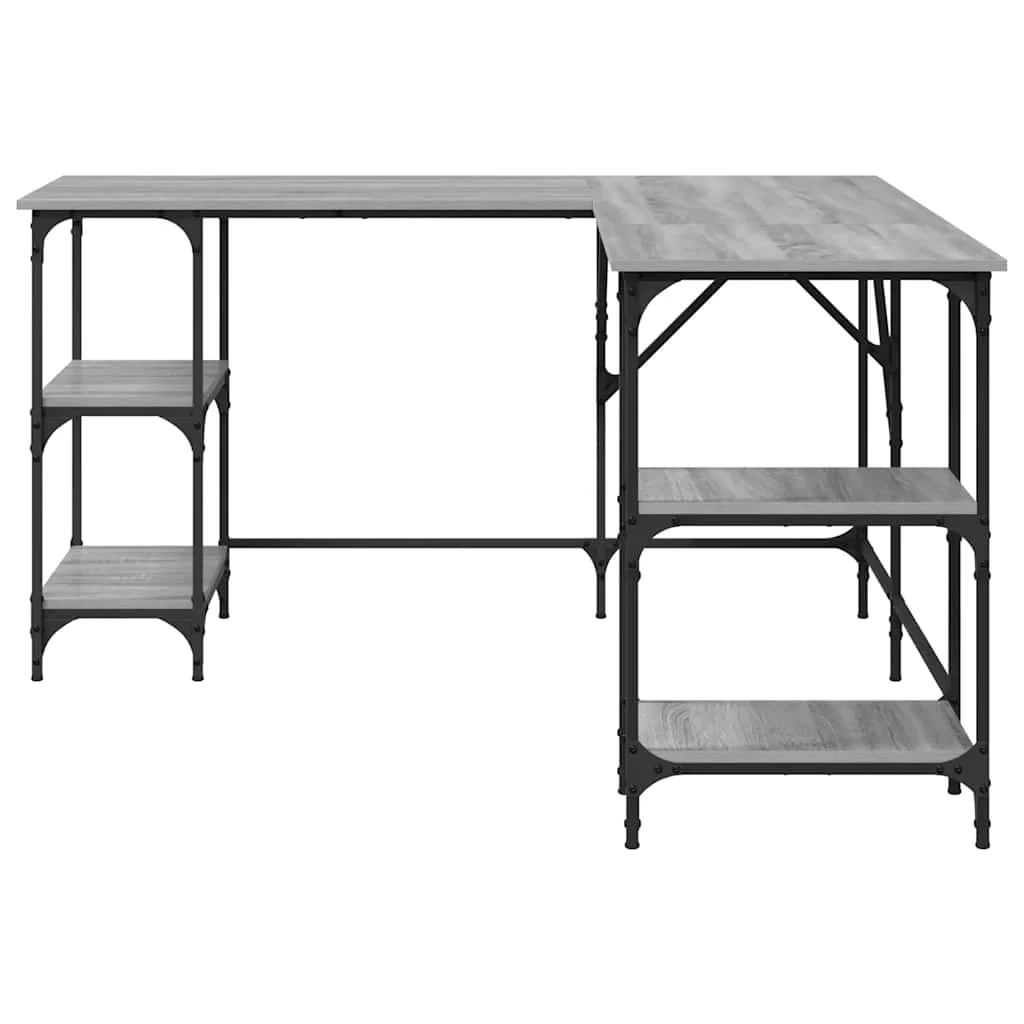 skrivebord 139x139x75 cm konstrueret træ grå sonoma-eg - Image 5