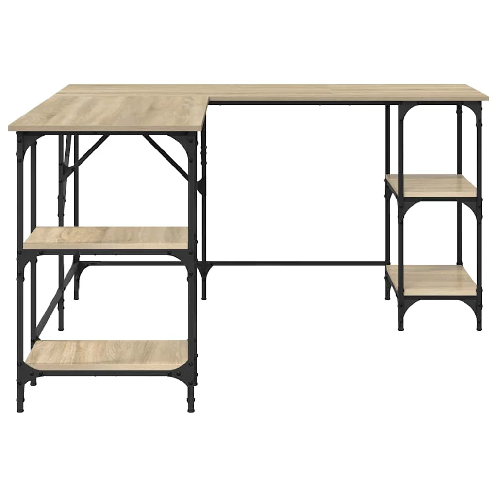 skrivebord 139x139x75 cm konstrueret træ sonoma-eg - Image 6