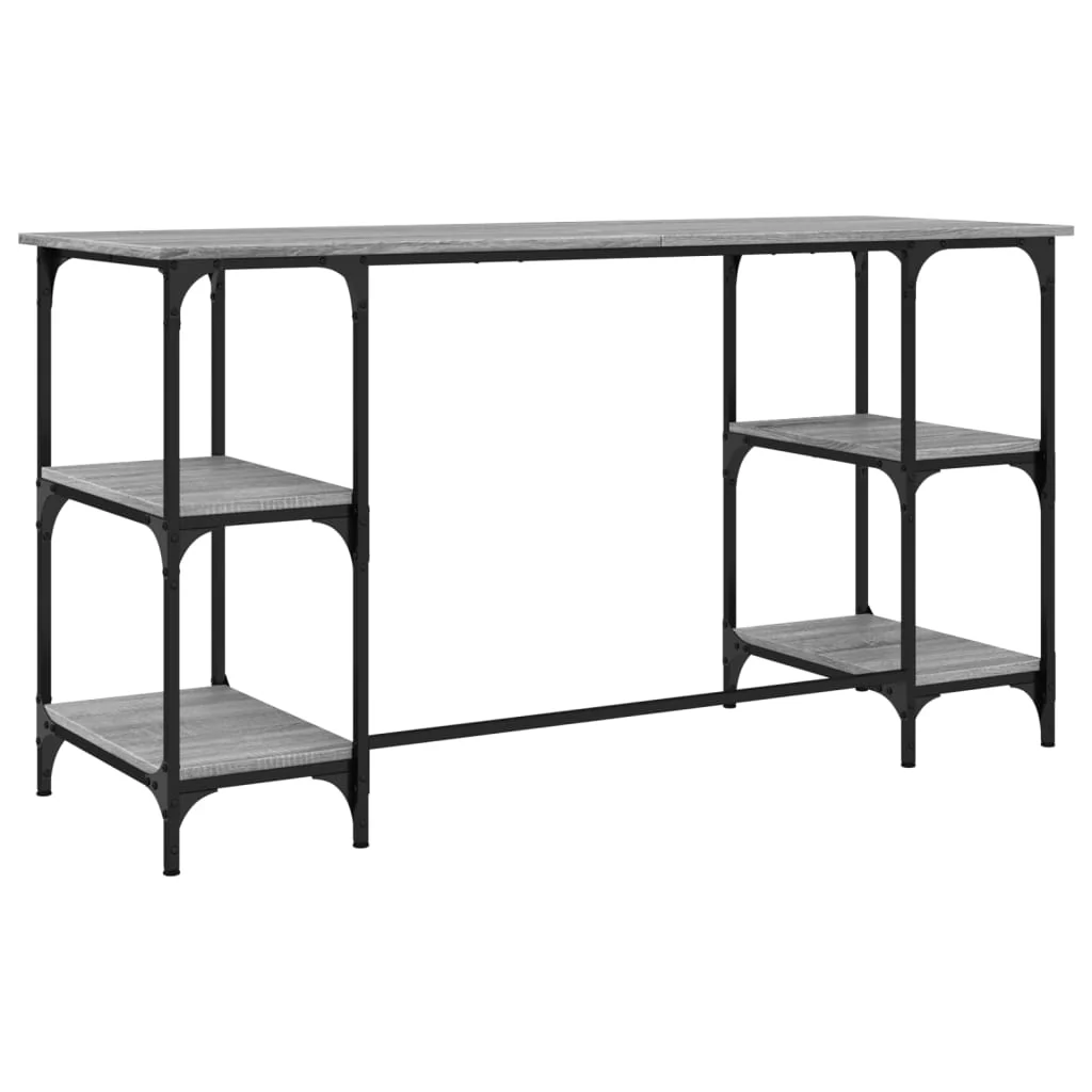 skrivebord 140x50x75 cm metal og konstrueret træ grå sonoma-eg - Image 7
