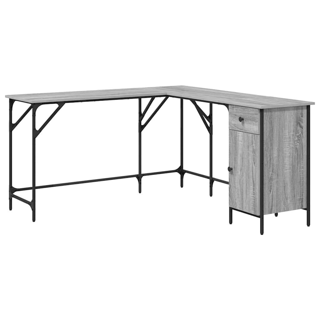skrivebord 141x141x75 cm konstrueret træ grå sonoma-eg - Image 2