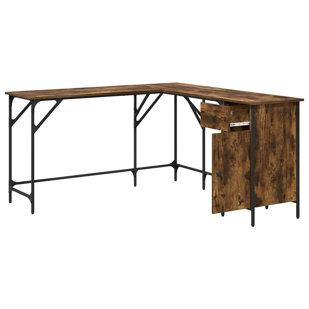 skrivebord 141x141x75 cm konstrueret træ røget egetræsfarve - Image 4