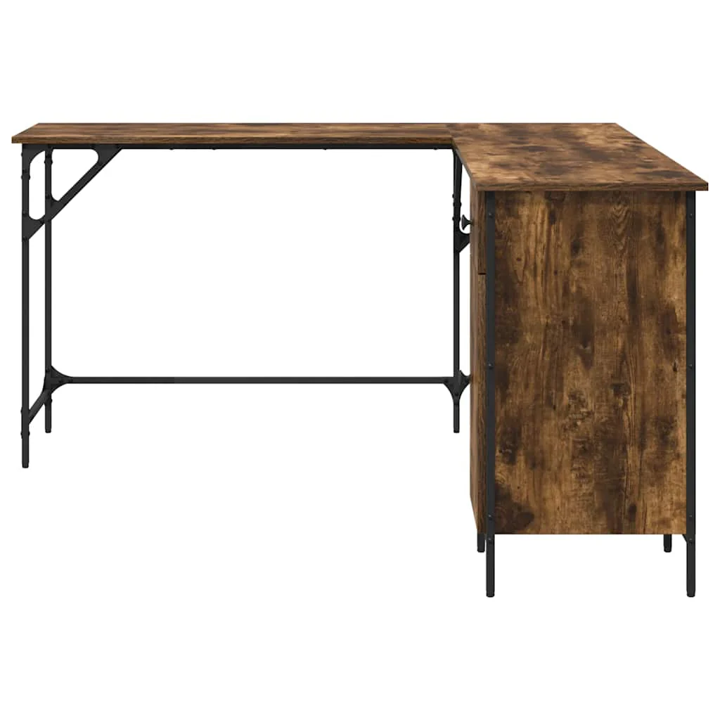 skrivebord 141x141x75 cm konstrueret træ røget egetræsfarve - Image 6