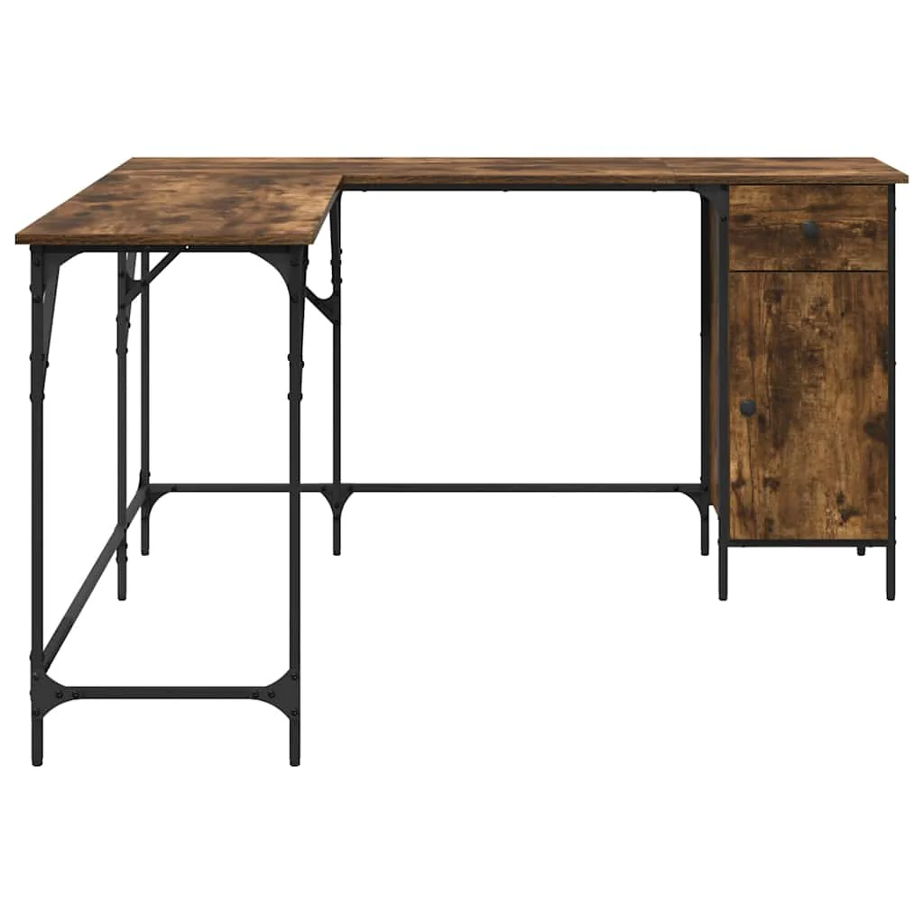 skrivebord 141x141x75 cm konstrueret træ røget egetræsfarve - Image 7