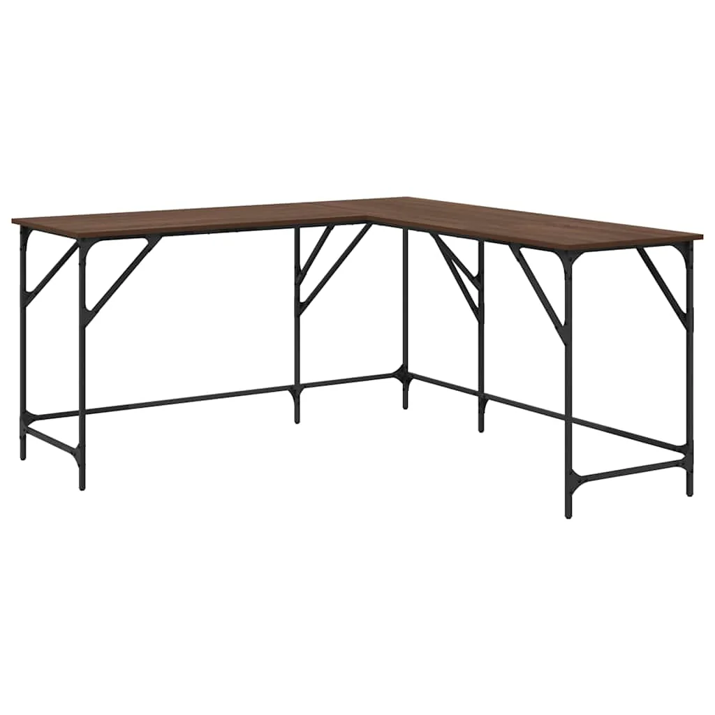 skrivebord 149x149x75 cm konstrueret træ brun egetræsfarve - Image 2