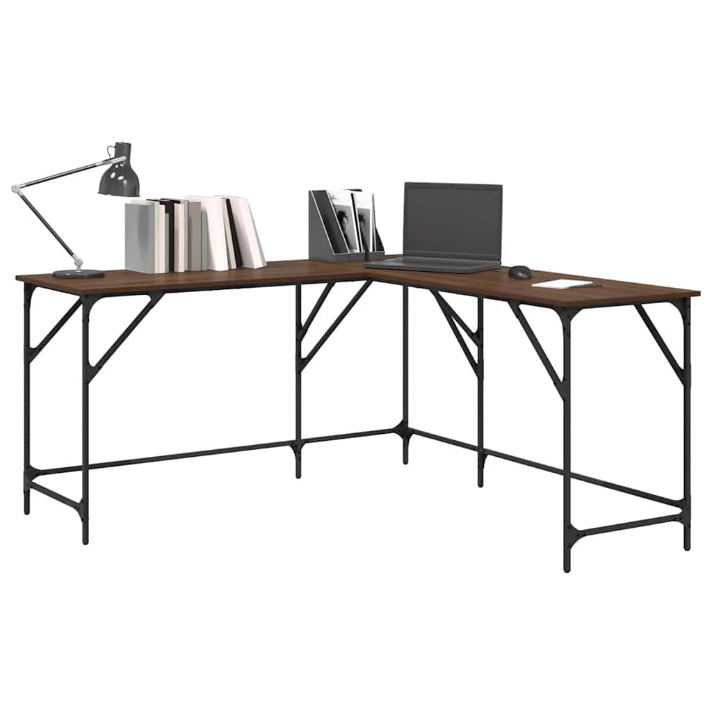 skrivebord 149x149x75 cm konstrueret træ brun egetræsfarve - Image 4