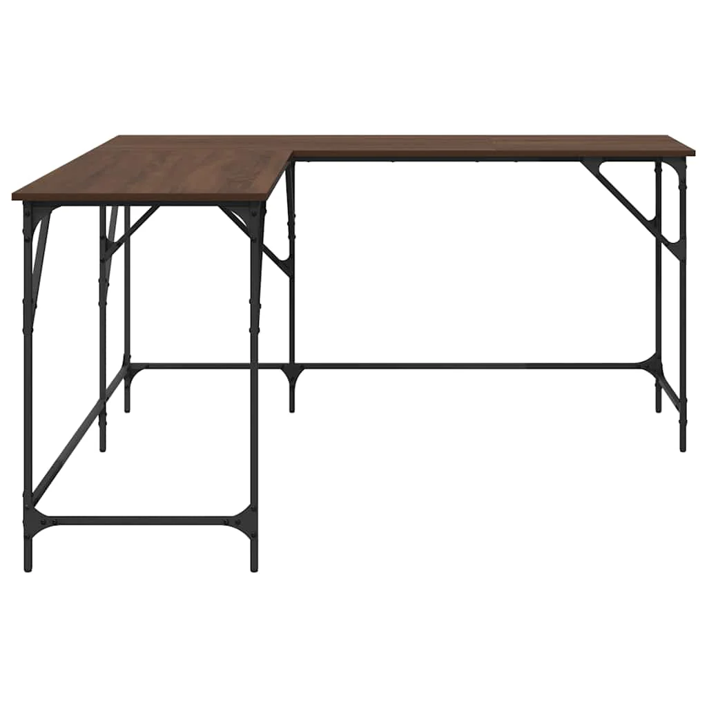skrivebord 149x149x75 cm konstrueret træ brun egetræsfarve - Image 6