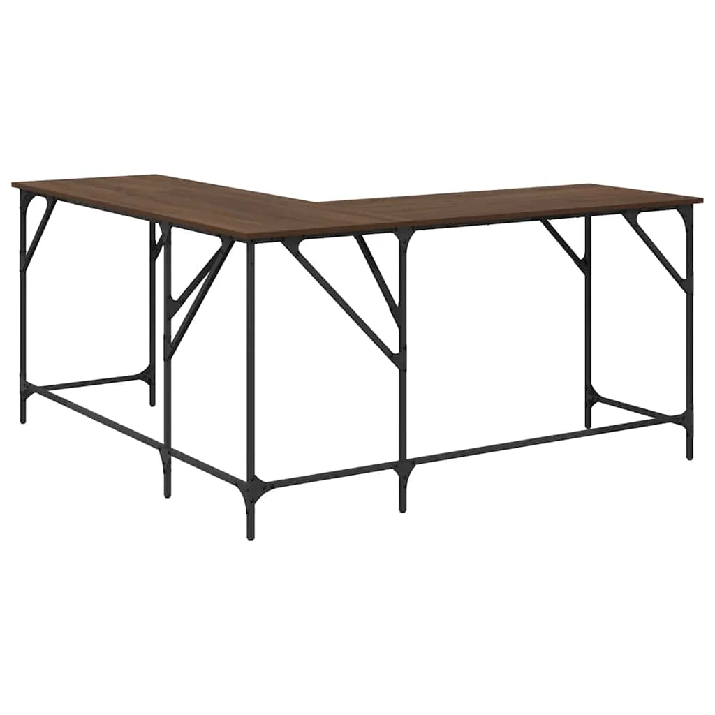 skrivebord 149x149x75 cm konstrueret træ brun egetræsfarve - Image 7
