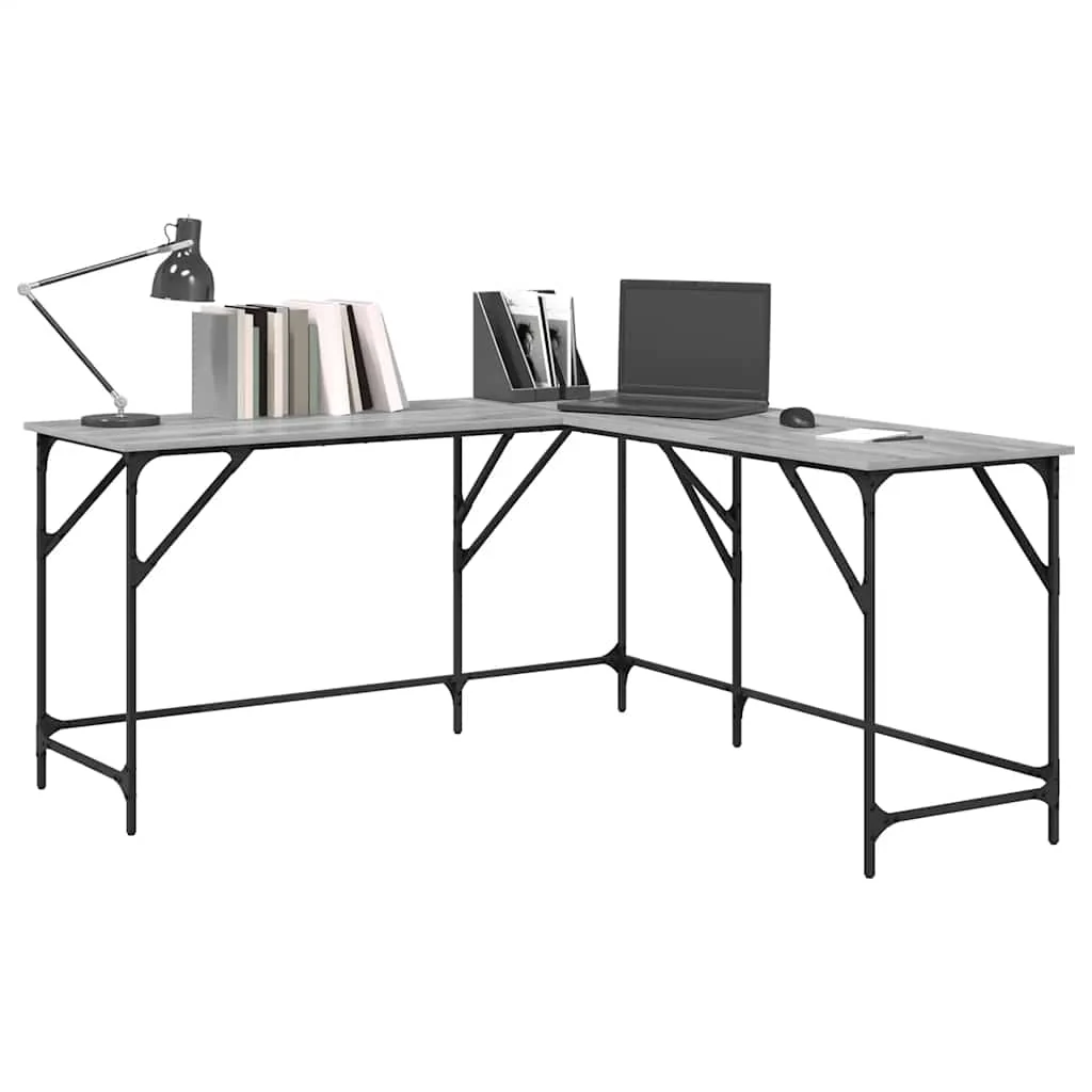 skrivebord 149x149x75 cm konstrueret træ grå sonoma-eg - Image 4