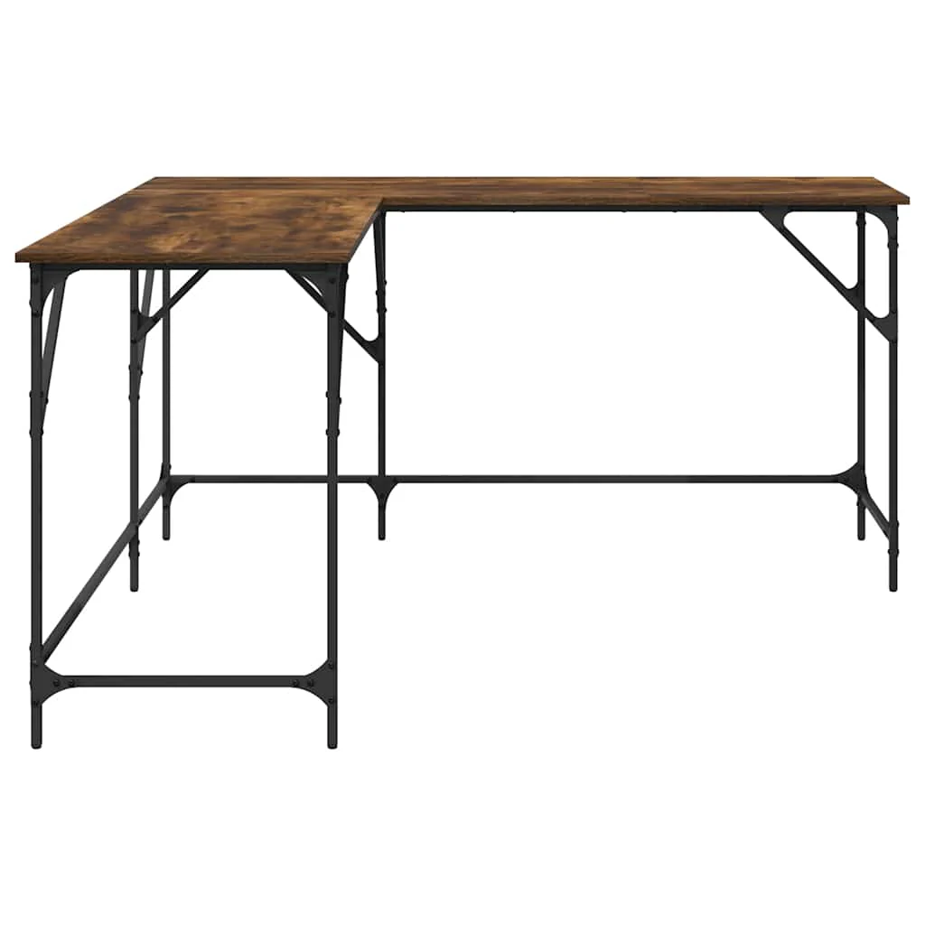 skrivebord 149x149x75 cm konstrueret træ røget egetræsfarve - Image 6