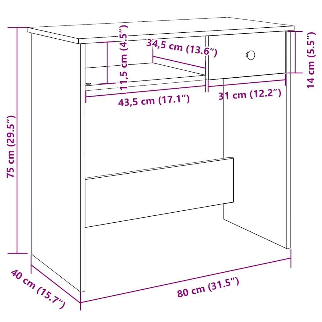 skrivebord 80x40x75 cm konstrueret træ grå sonoma-eg - Image 10