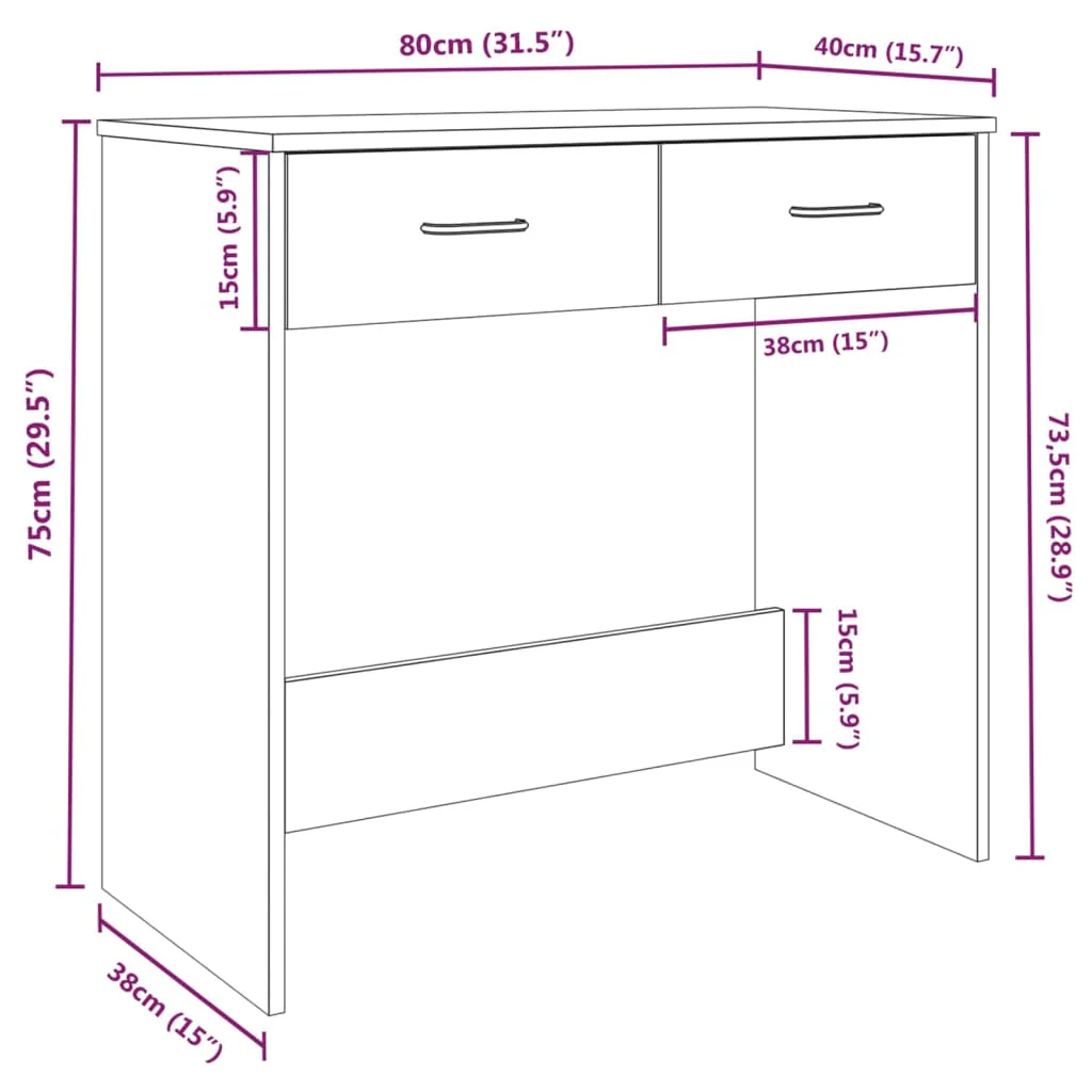 skrivebord 80x40x75 cm konstrueret træ grå sonoma-eg - Image 7