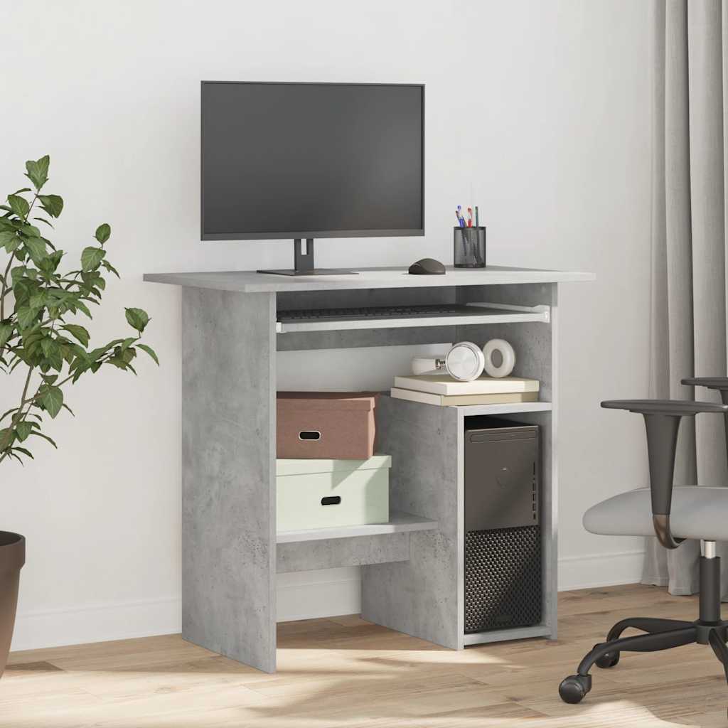 skrivebord 80x45x74 cm konstrueret træ betongrå - Image 3