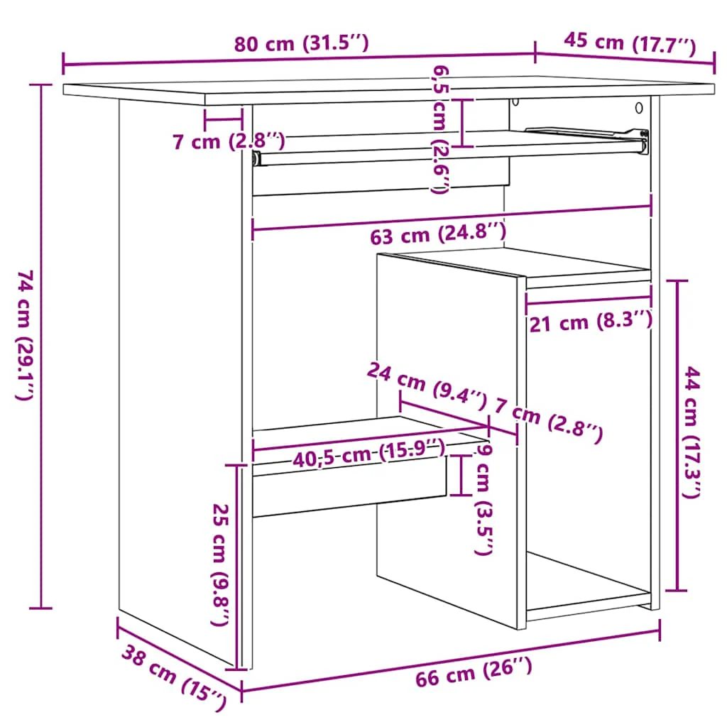 skrivebord 80x45x74 cm konstrueret træ sonoma-eg - Image 9