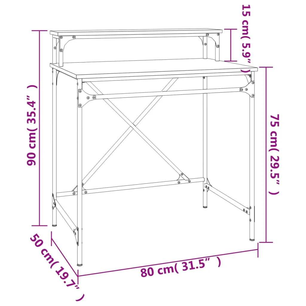 skrivebord 80x50x90 cm konstrueret træ og jern sort - Image 8