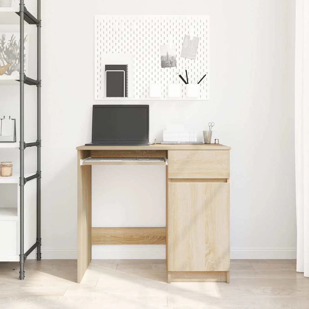 skrivebord 86x49x76 cm konstrueret træ sonoma-eg - Image 3